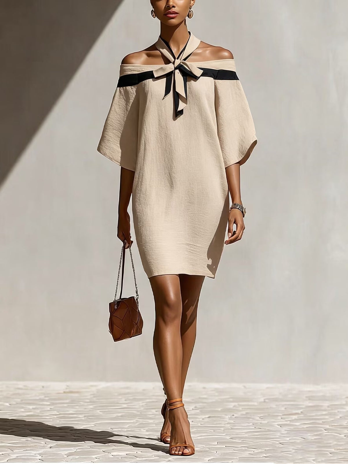 Women's One Shoulder Bow Collar Dress – Elegant Party & Date Night Style
