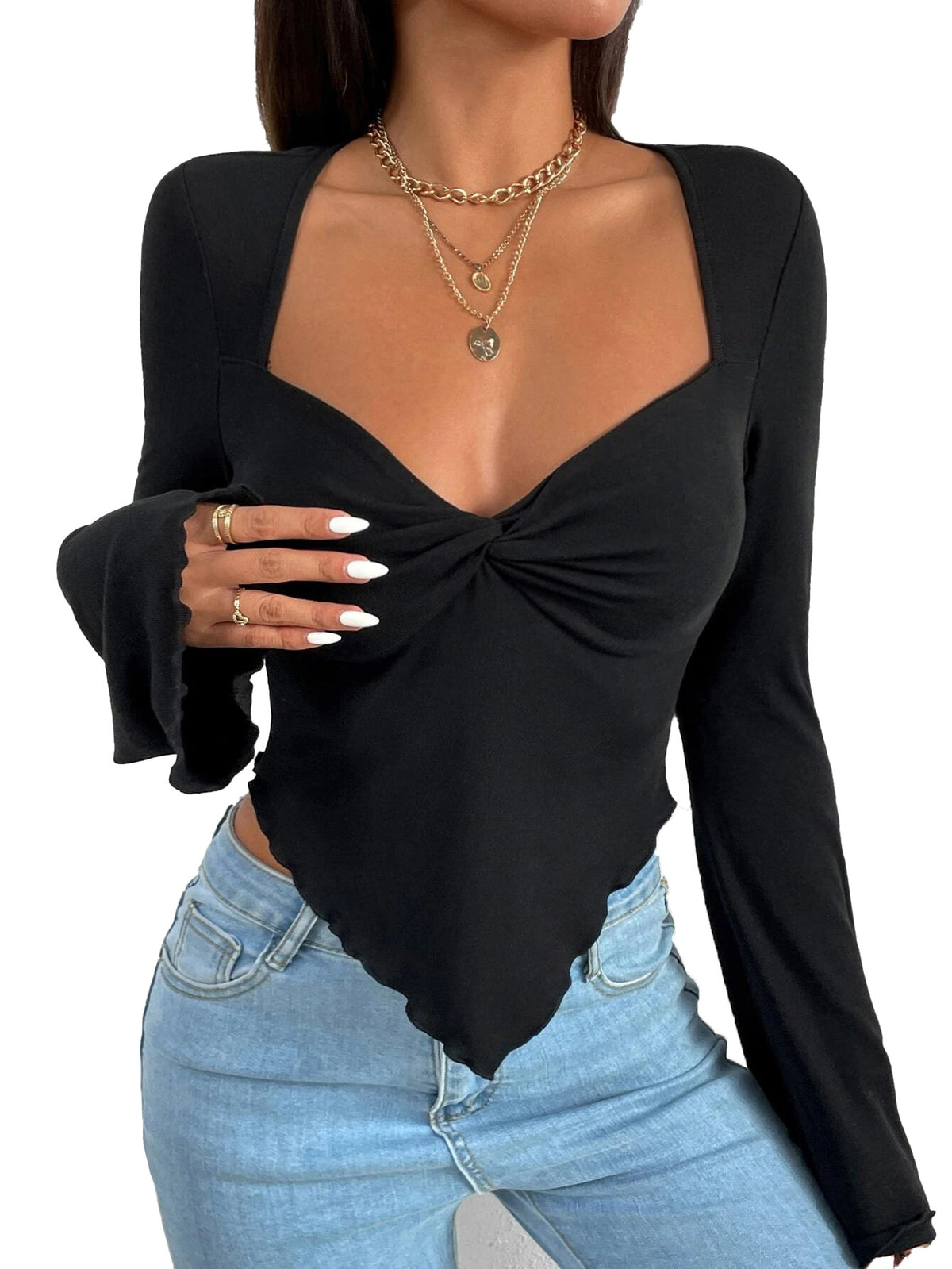 Women's Slim Fit Slanted Collar Solid Color Short Crop Top – Spring & Summer