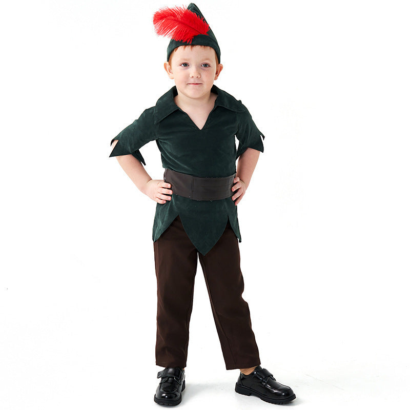 Robin Hood costume worn by a child - side view
