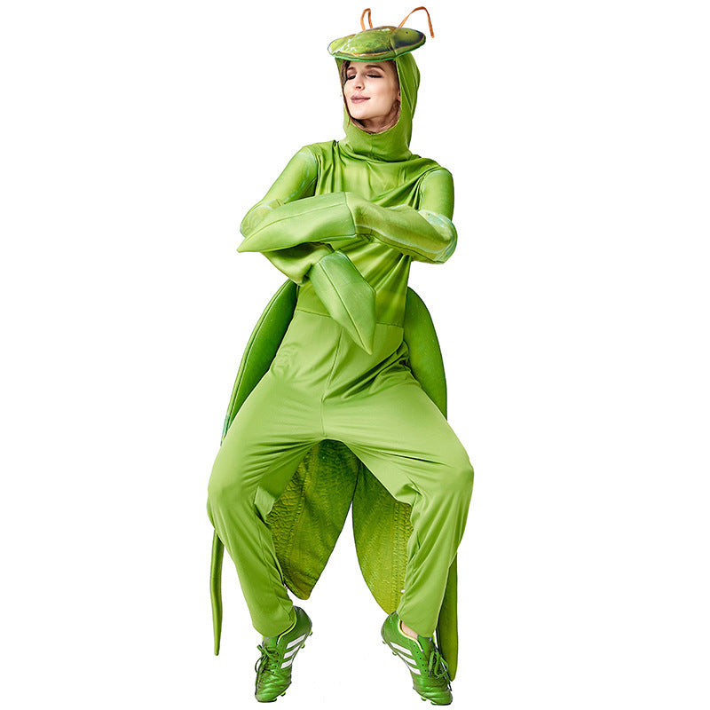 Praying Mantis costume worn by a child - front view