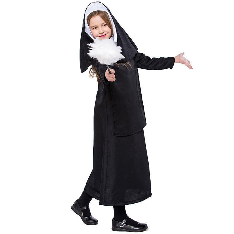 Nun costume worn by a girl - front view