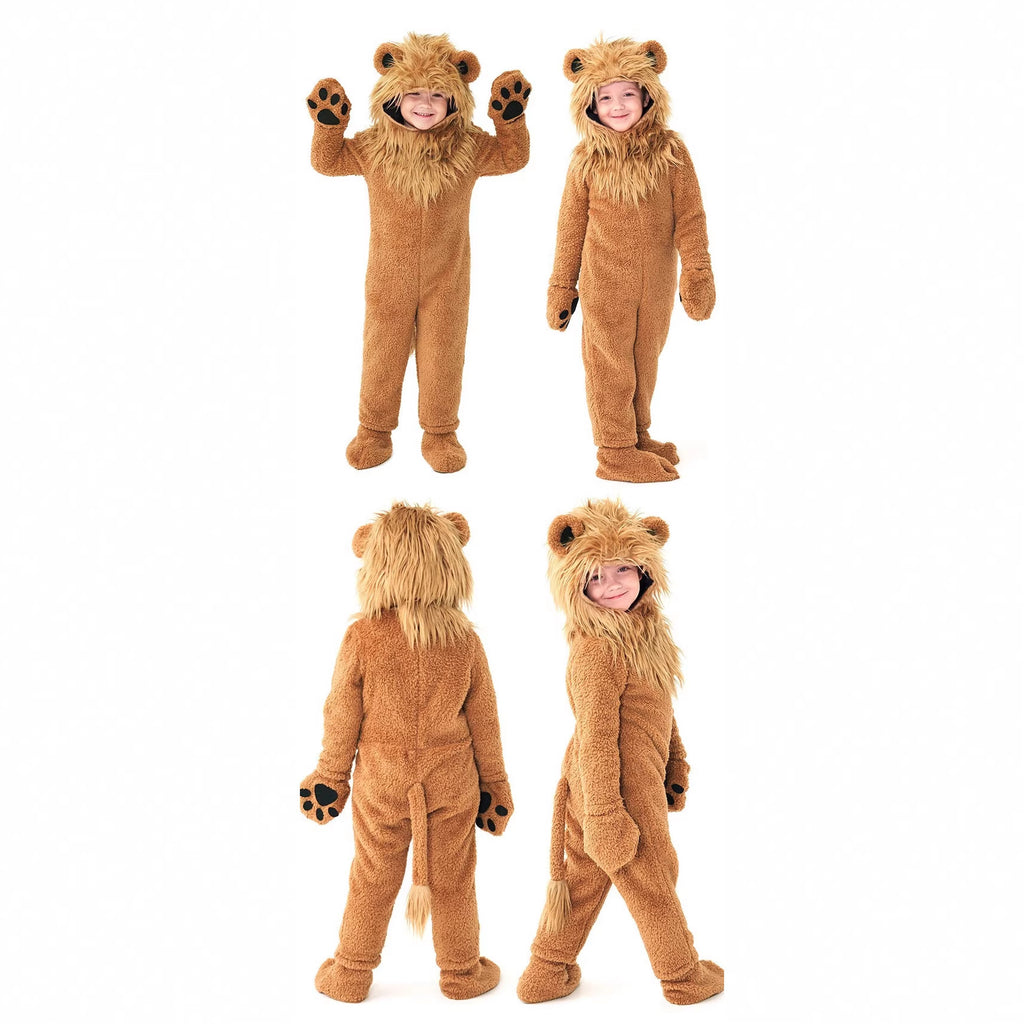 Lion costume worn by a family - side view