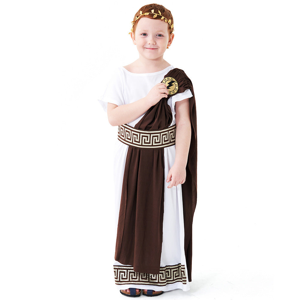 Greek Toga costume worn by a child - front view