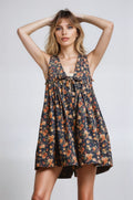 Women's Vintage Bloom Denim Romper – Casual Summer Style