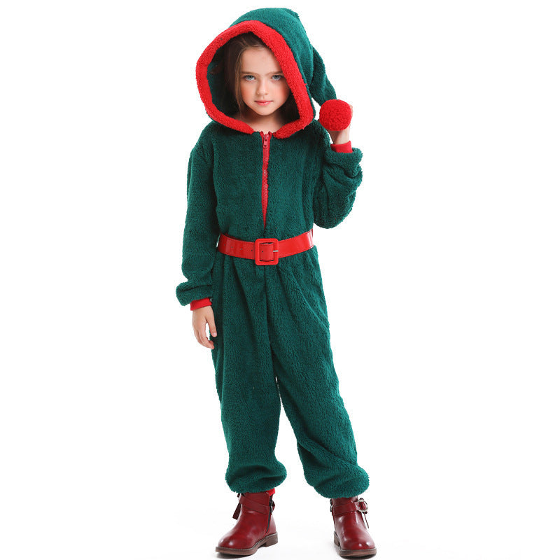 Christmas Tree costume worn by a family - side view