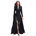 Women's Chic Lace Suit Collar Two-Piece Long Sleeve Dress Set