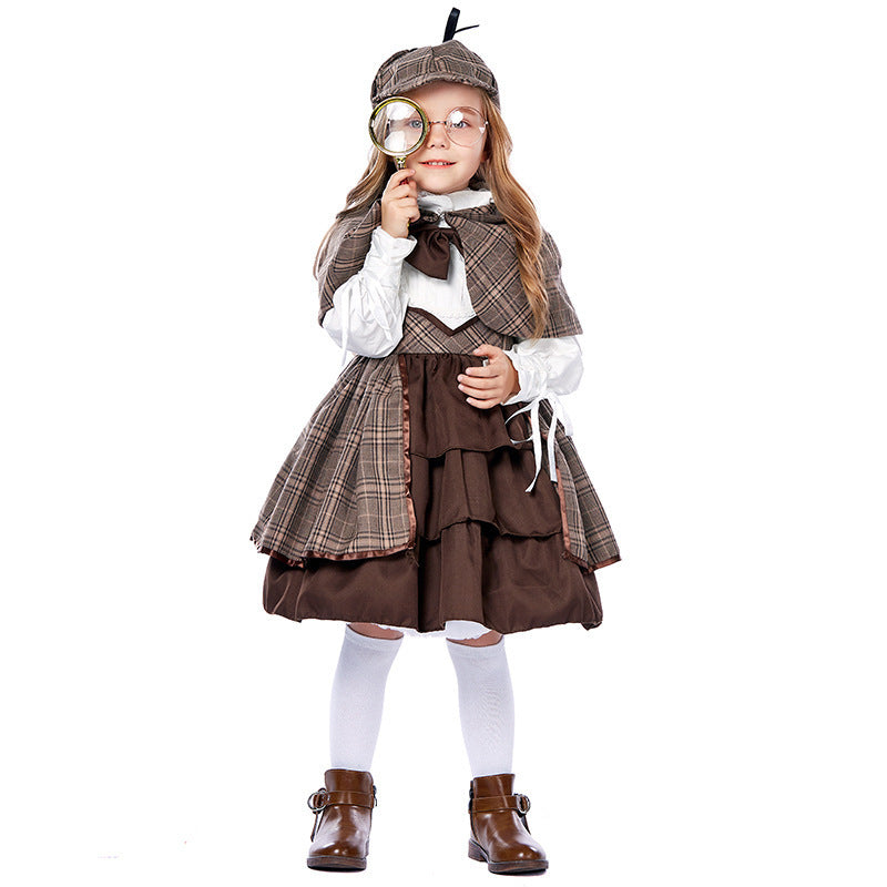 Sherlock Holmes costume worn by a child - side view