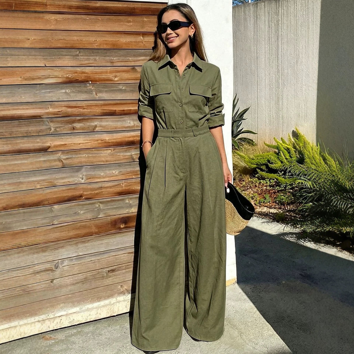 Women's Collar Long Sleeve Jumpsuit – Elegant Casual Style