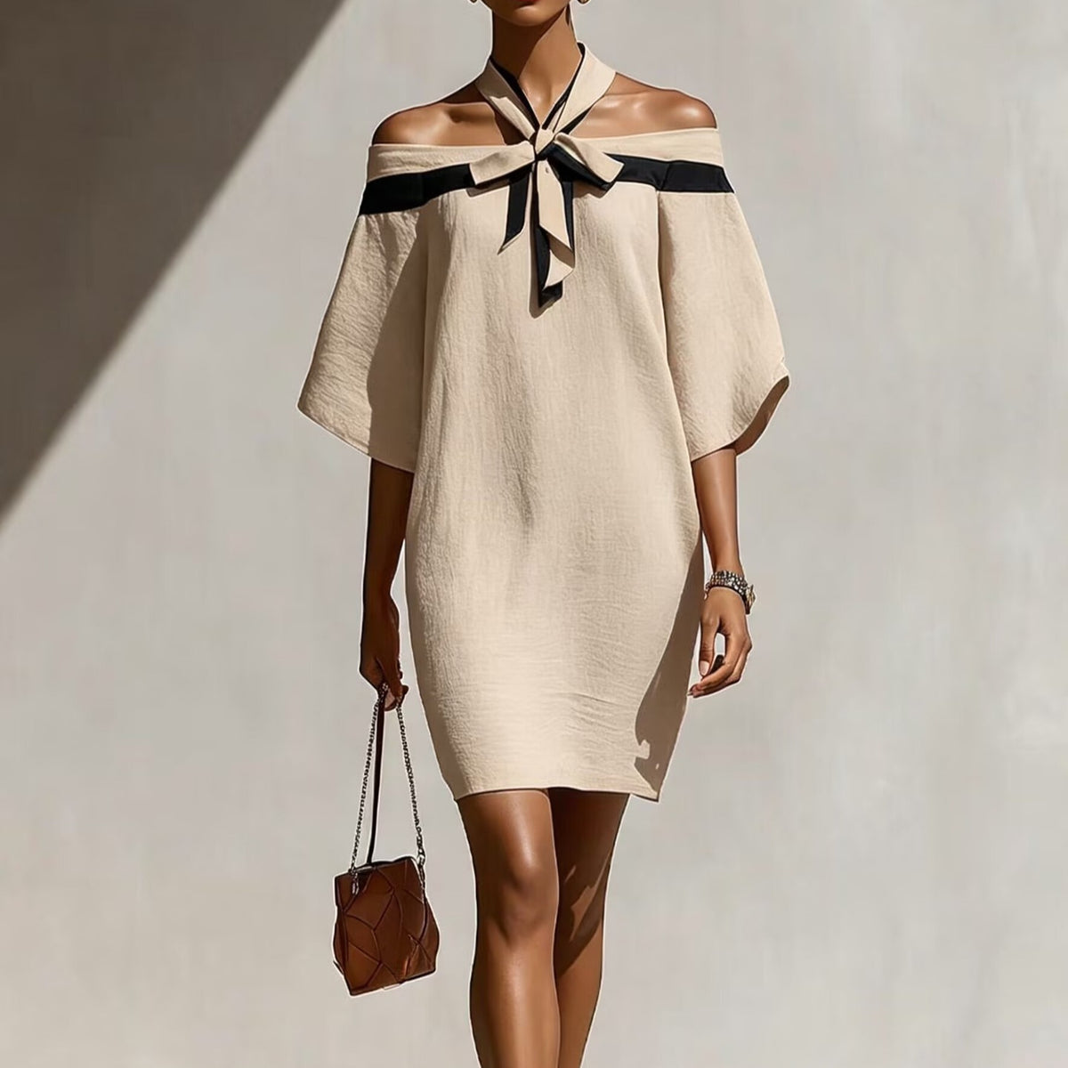 Women's One Shoulder Bow Collar Dress – Elegant Party & Date Night Style