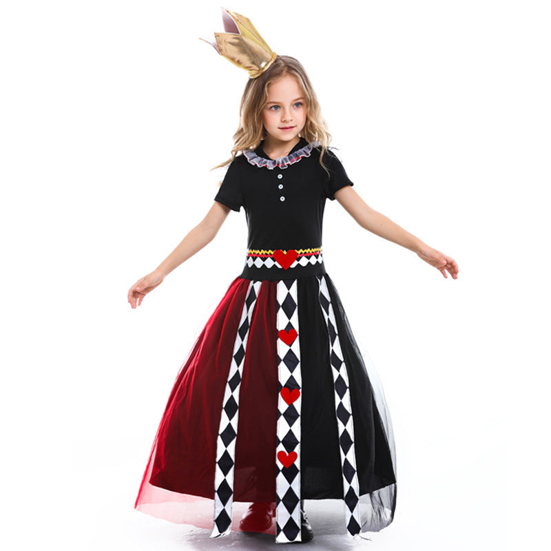 Queen of Hearts costume worn by a girl - side view