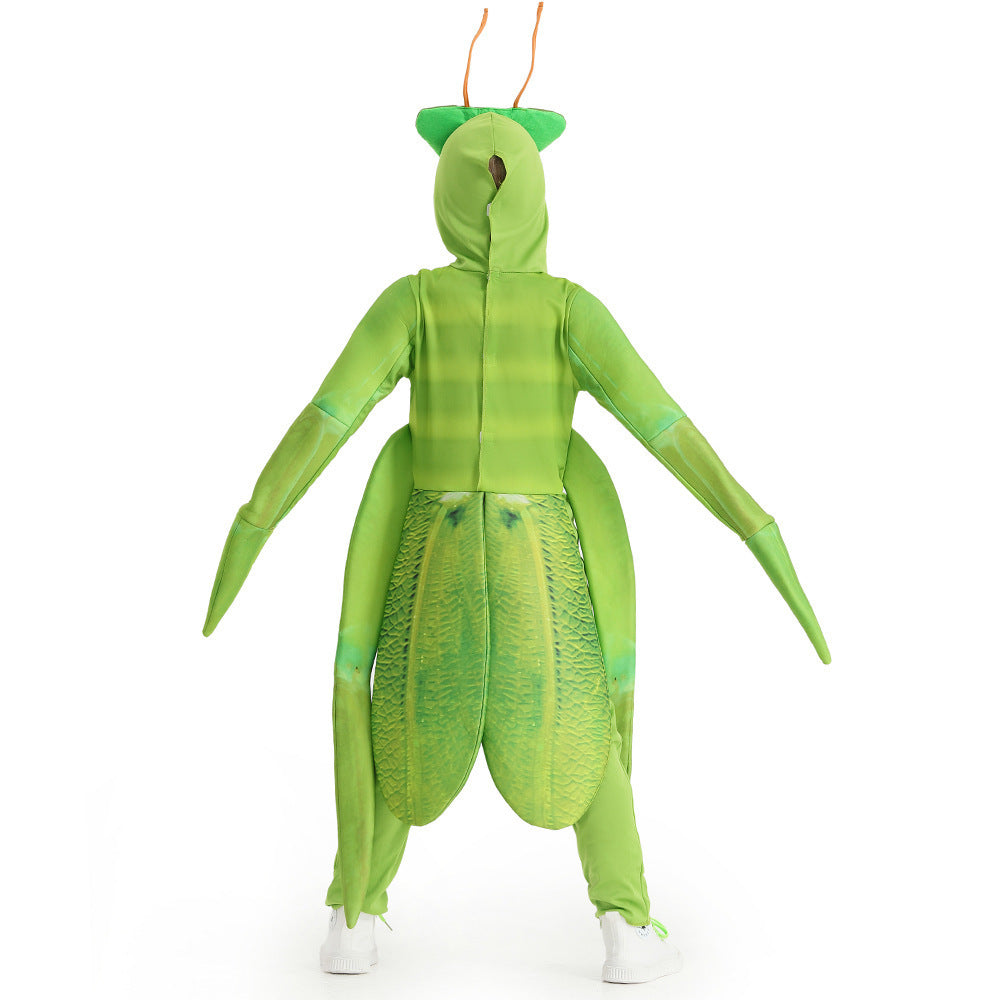 Praying Mantis costume worn by a child - front view