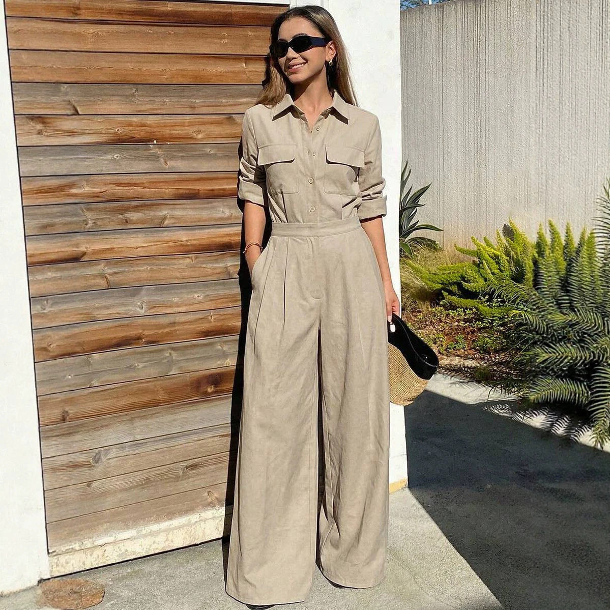 Women's Collar Long Sleeve Jumpsuit – Elegant Casual Style