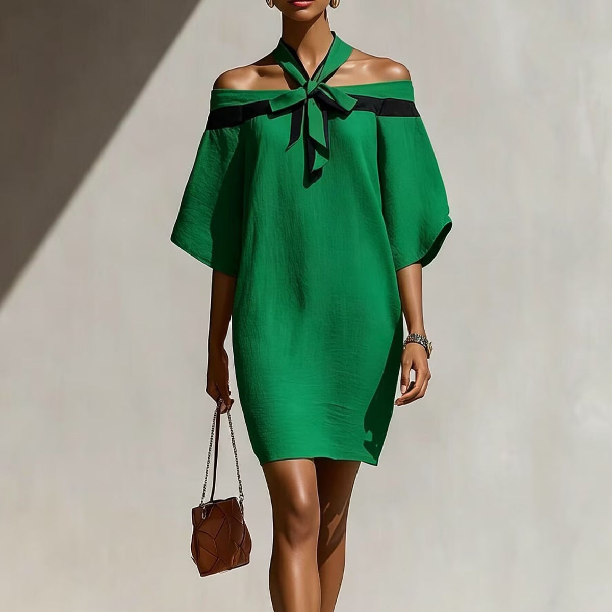 Women's One Shoulder Bow Collar Dress – Elegant Party & Date Night Style