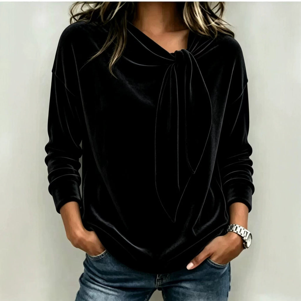 Women's Solid Color Long Sleeve Bow Top