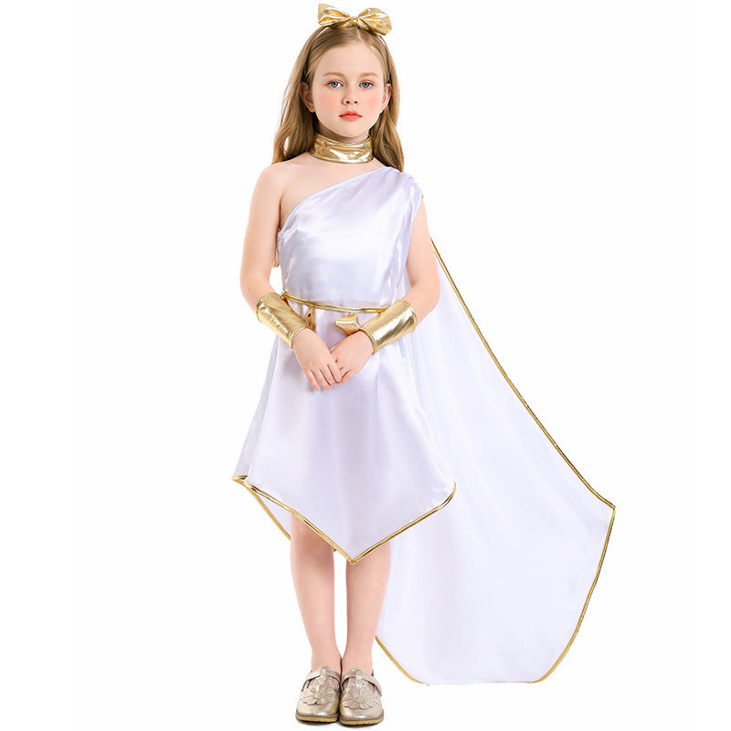 Greek Toga costume worn by a girl - back view