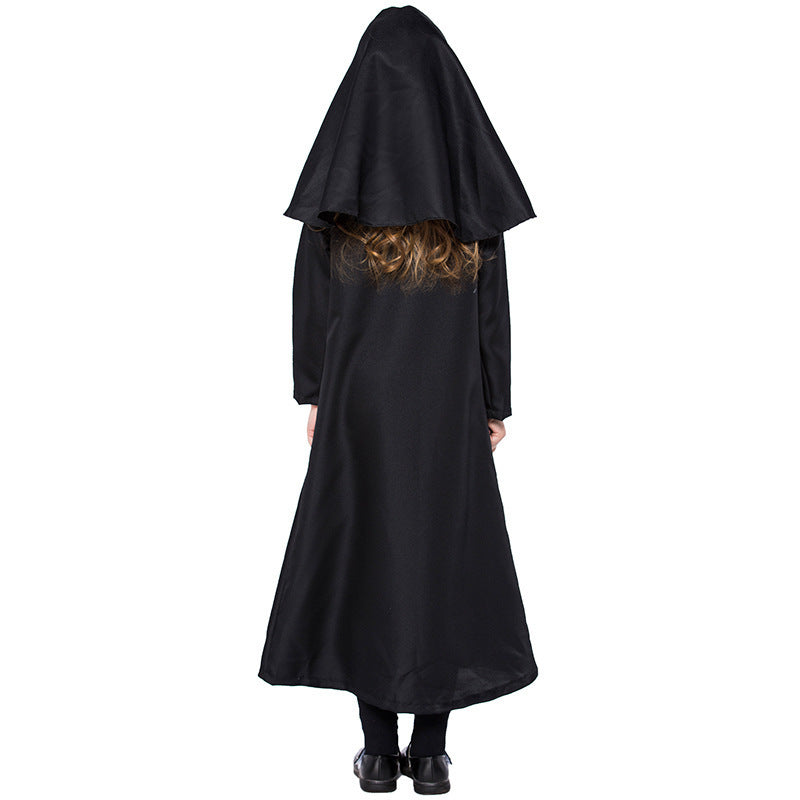 Nun costume worn by a girl - back view
