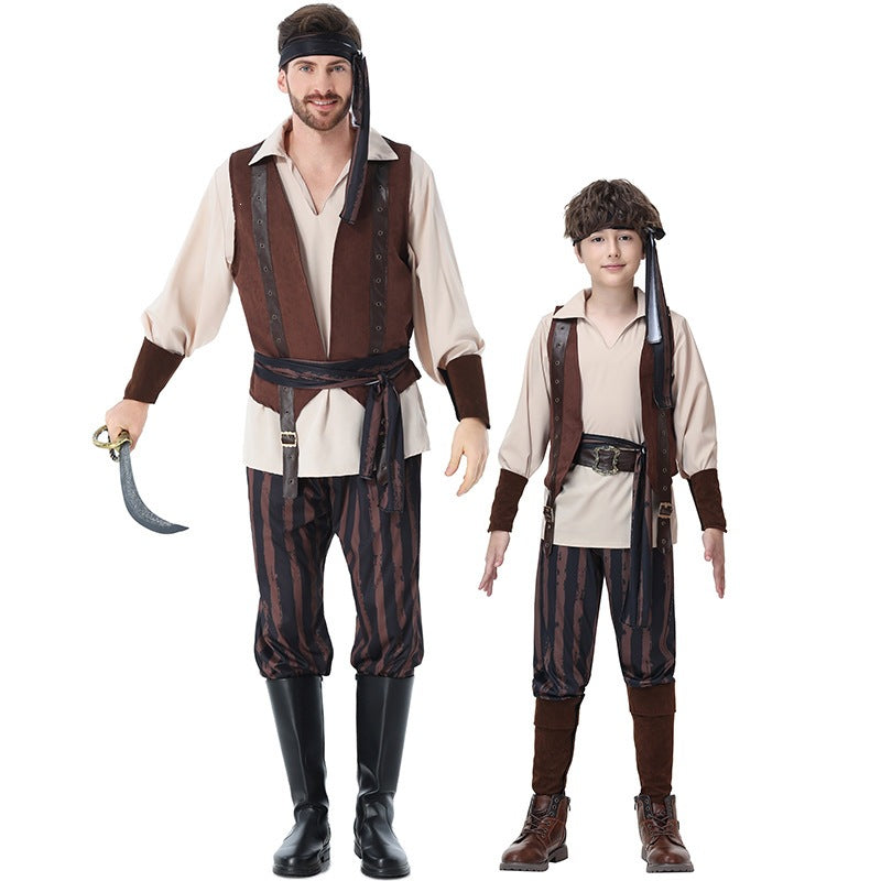 Pirate costume worn by a family - styled on stage