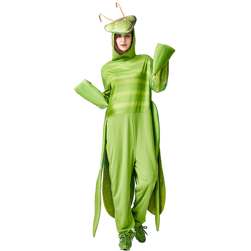 Praying Mantis costume worn by a child - side view