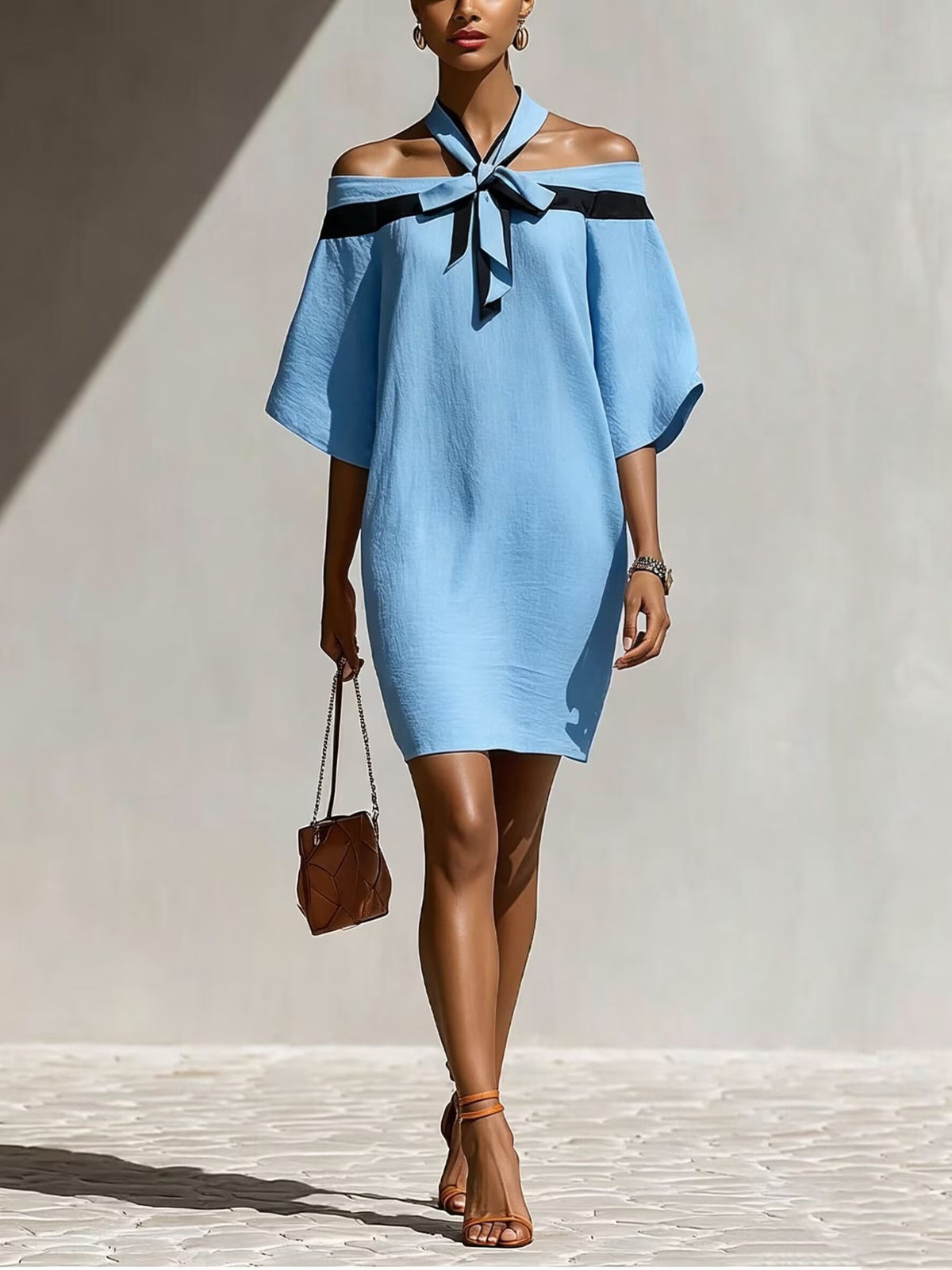 Women's One Shoulder Bow Collar Dress – Elegant Party & Date Night Style