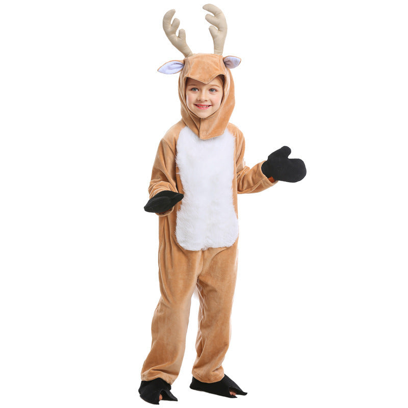 Reindeer costume worn by a child - side view