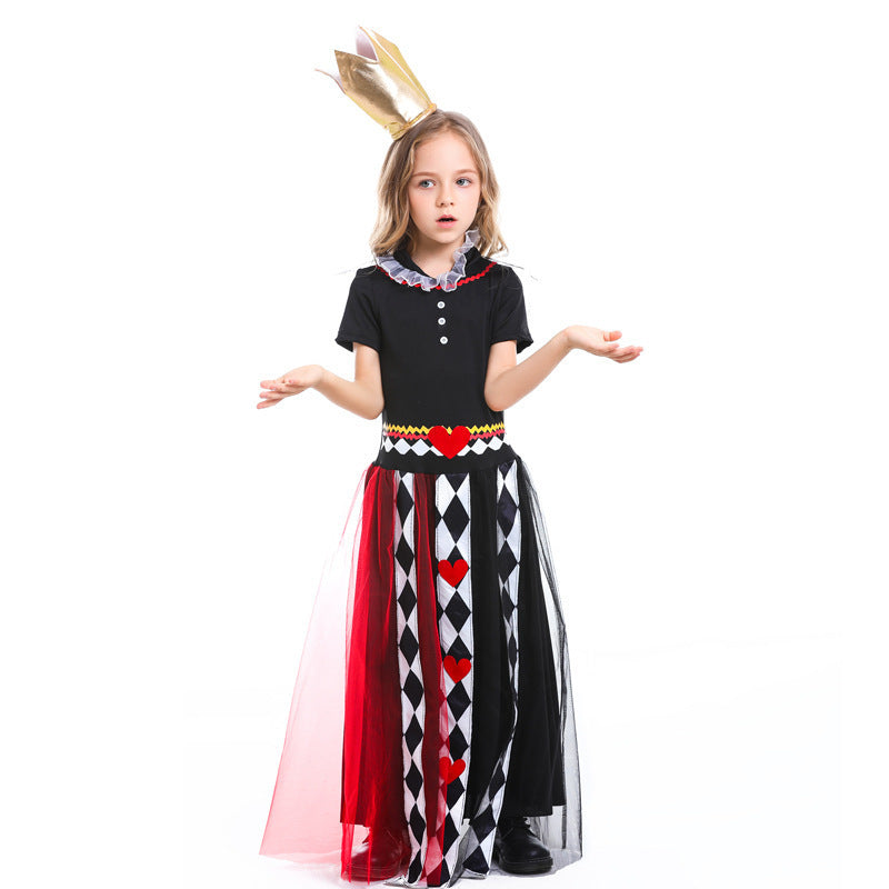 Queen of Hearts costume worn by a girl - front view
