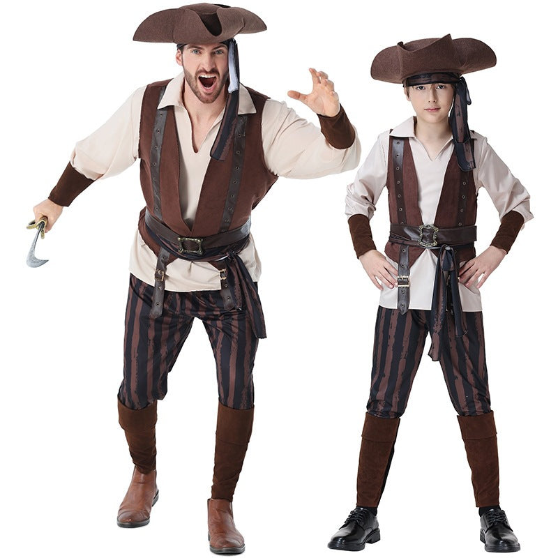 Pirate costume worn by a family - front view