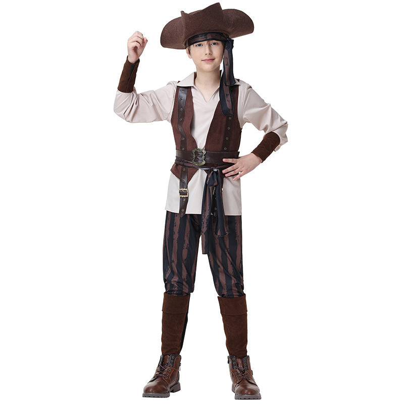 Pirate costume worn by a family - back view
