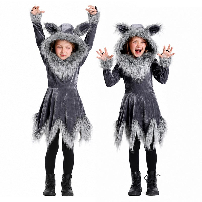 Big Bad Wolf costume worn by a family - back view