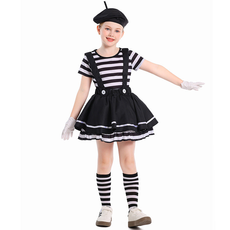 Pantomime Clown costume worn by a girl - side view