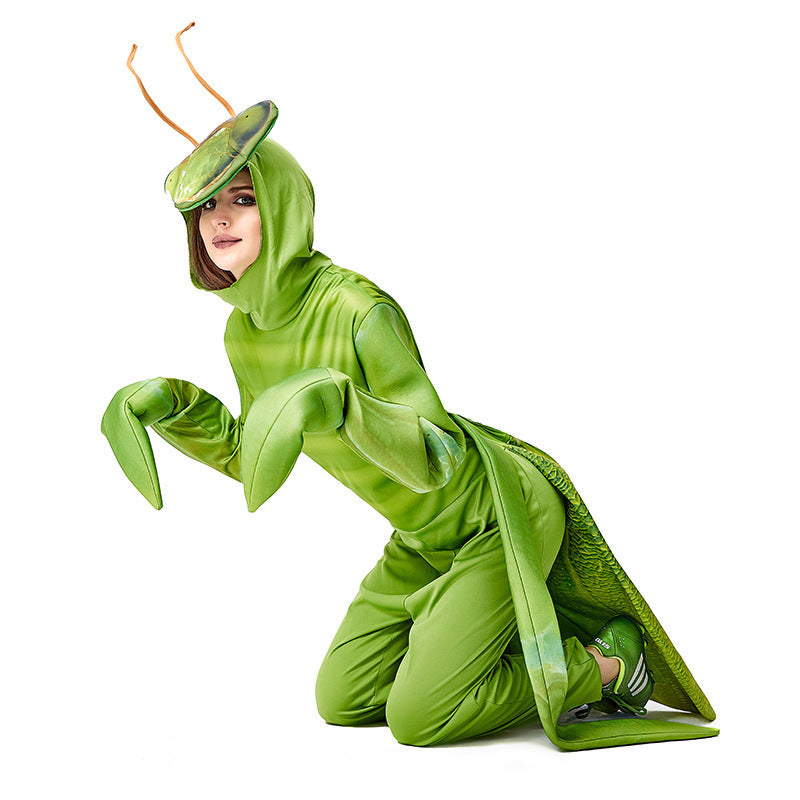Praying Mantis costume worn by a child - back view
