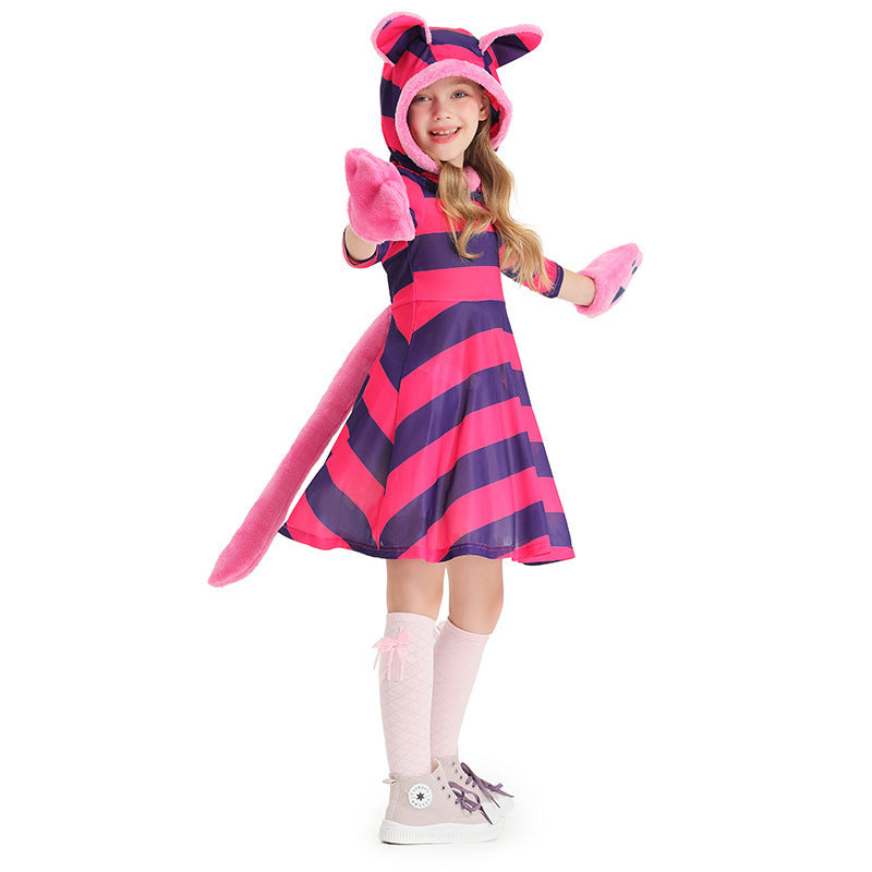Cheshire Cat costume worn by a girl - side view