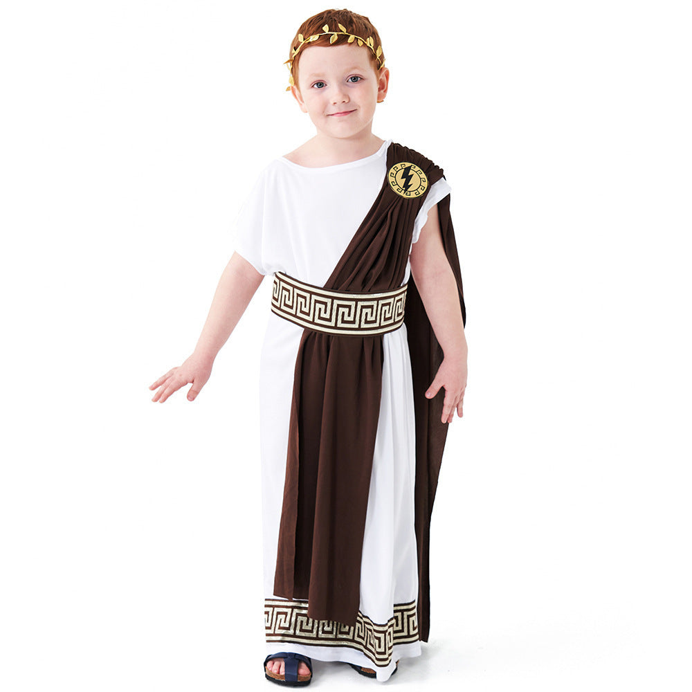 Greek Toga costume worn by a child - side view