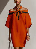 Women's One Shoulder Bow Collar Dress – Elegant Party & Date Night Style