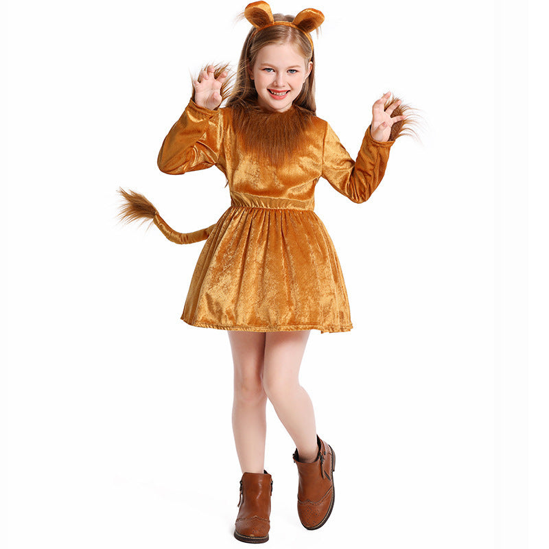 Lion costume worn by a family - back view