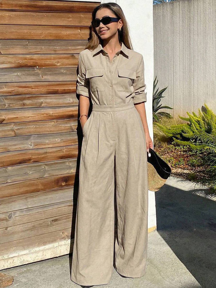 Women's Collar Long Sleeve Jumpsuit – Elegant Casual Style