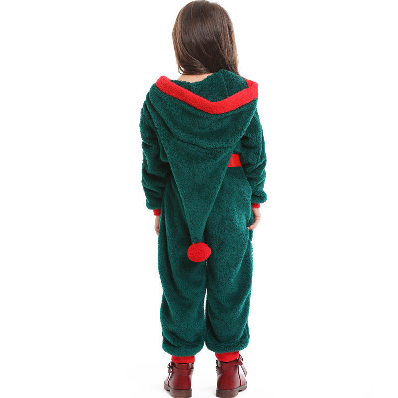 Christmas Tree costume worn by a family - back view