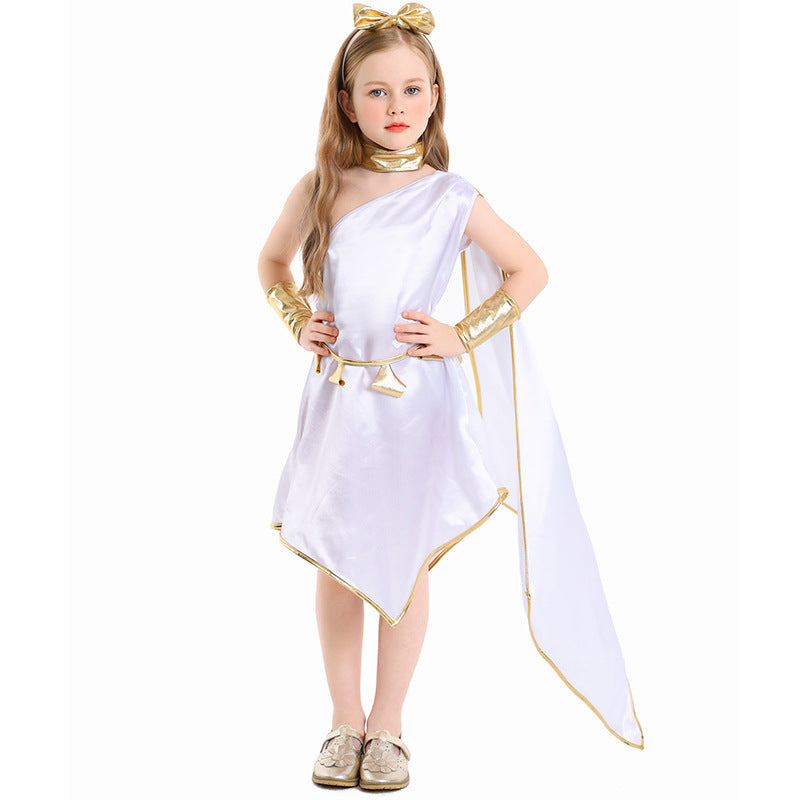 Greek Toga costume worn by a girl - front view