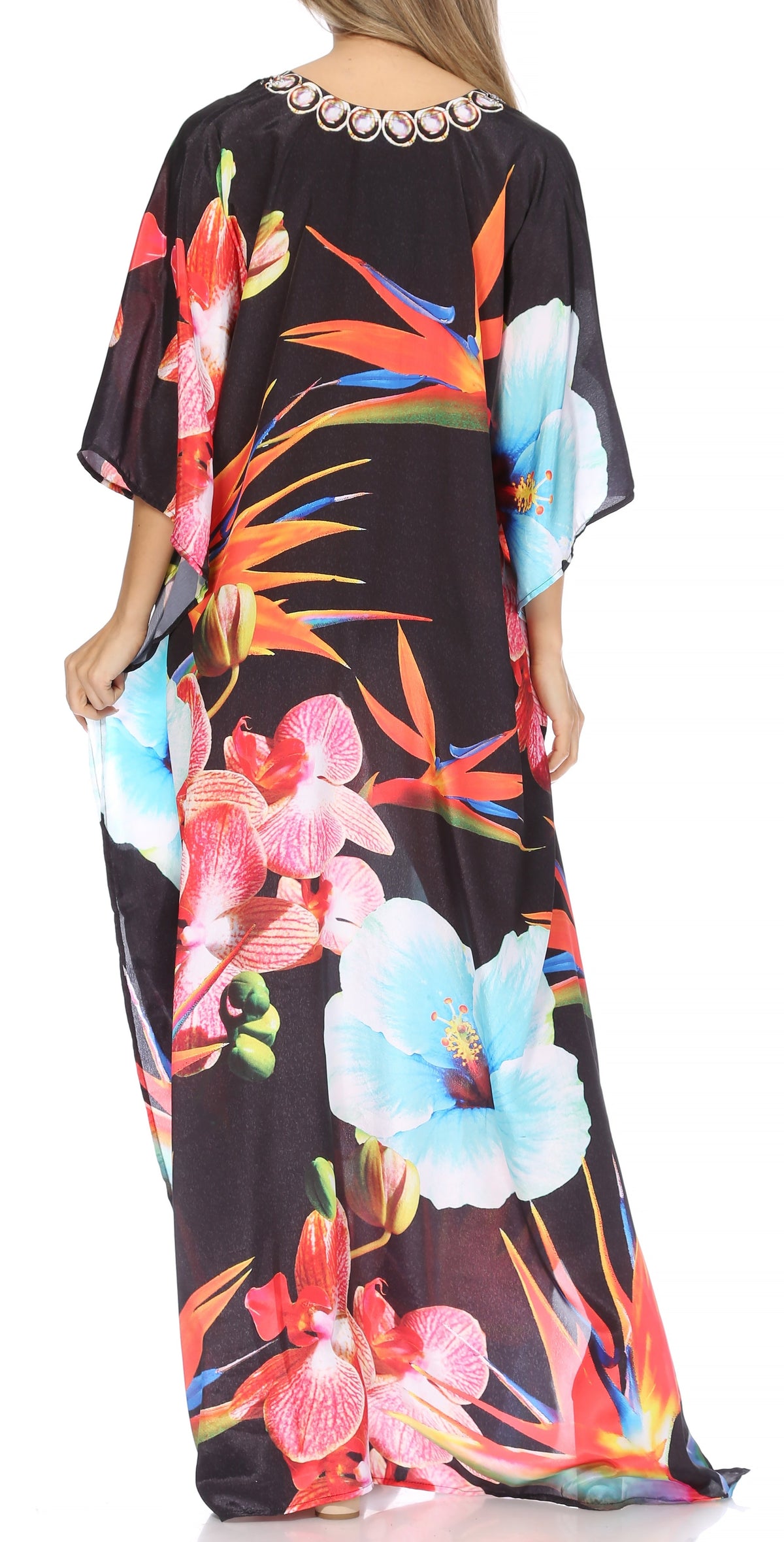 Sakkas Georgettina Flowy Rhinestone V-Neck Long Caftan Dress & Cover Up