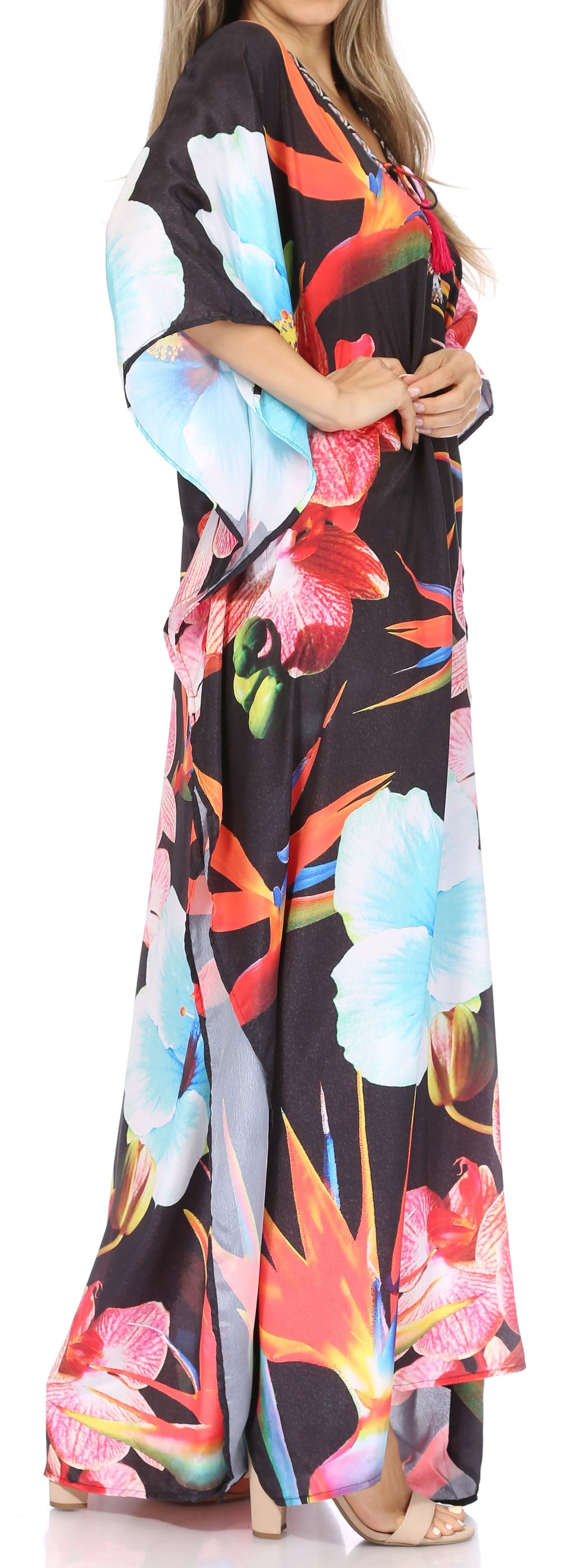 Sakkas Georgettina Flowy Rhinestone V-Neck Long Caftan Dress & Cover Up
