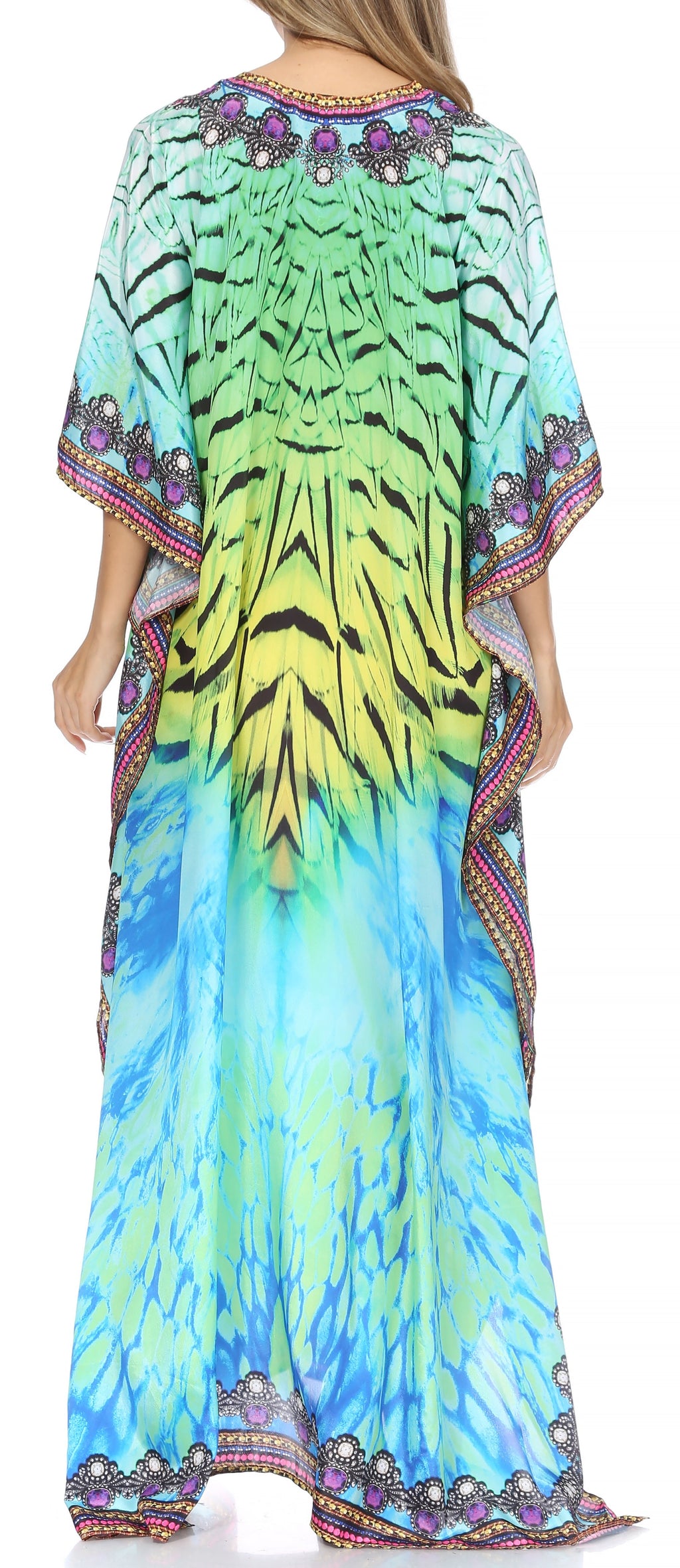 Sakkas Georgettina Flowy Rhinestone V-Neck Long Caftan Dress & Cover Up