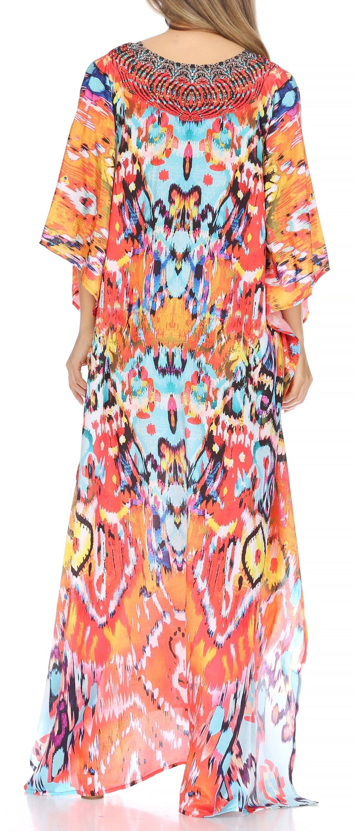 Sakkas Georgettina Flowy Rhinestone V-Neck Long Caftan Dress & Cover Up