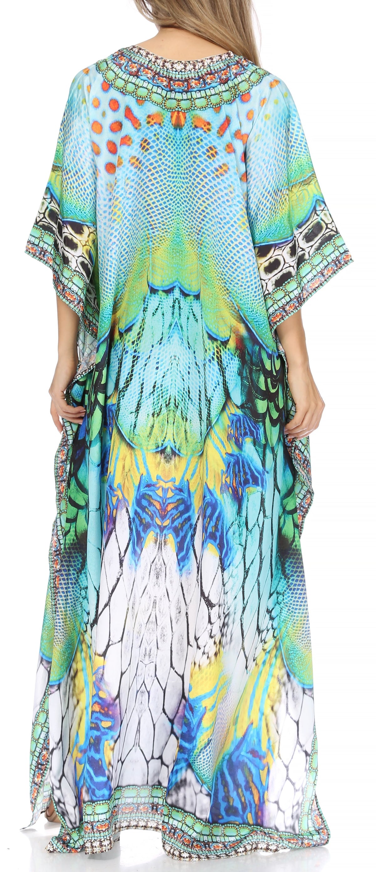 Sakkas Georgettina Flowy Rhinestone V-Neck Long Caftan Dress & Cover Up