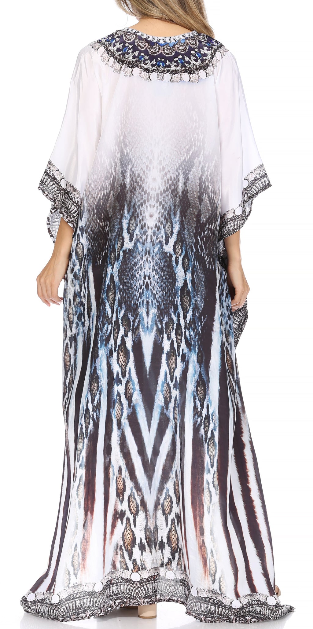 Sakkas Georgettina Flowy Rhinestone V-Neck Long Caftan Dress & Cover Up