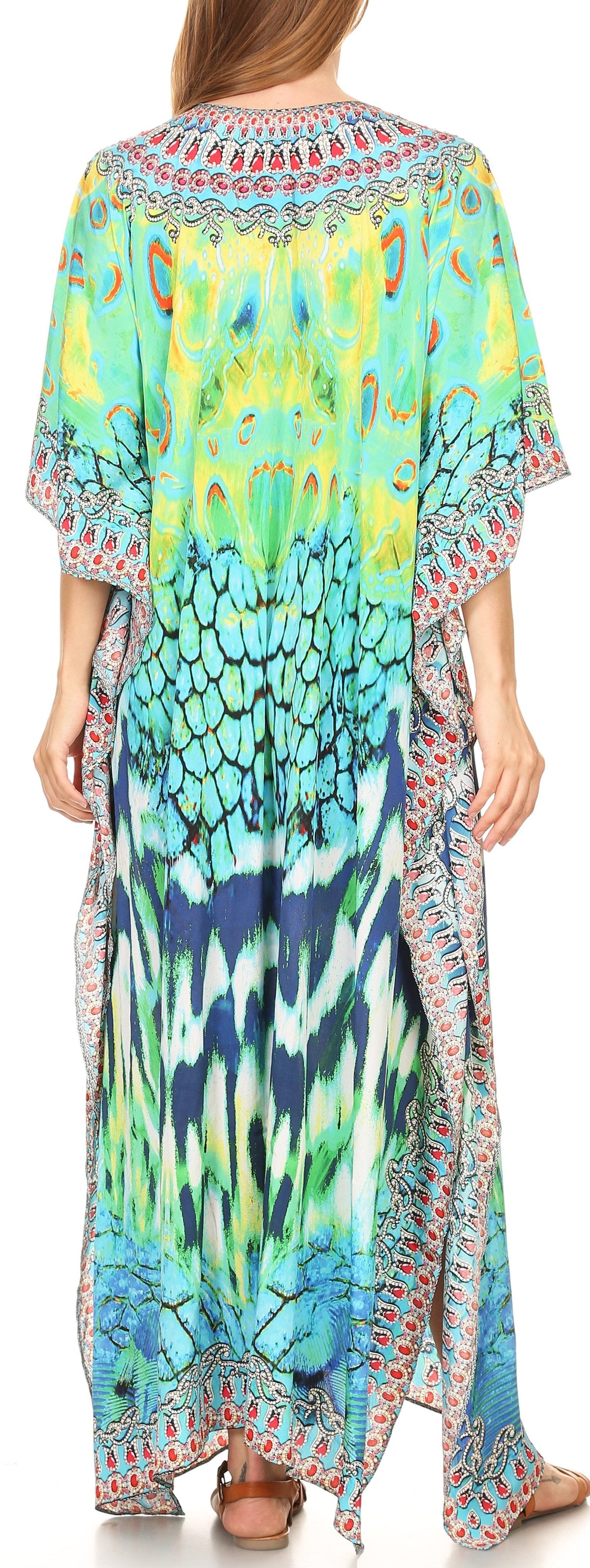 Sakkas Georgettina Flowy Rhinestone V-Neck Long Caftan Dress & Cover Up