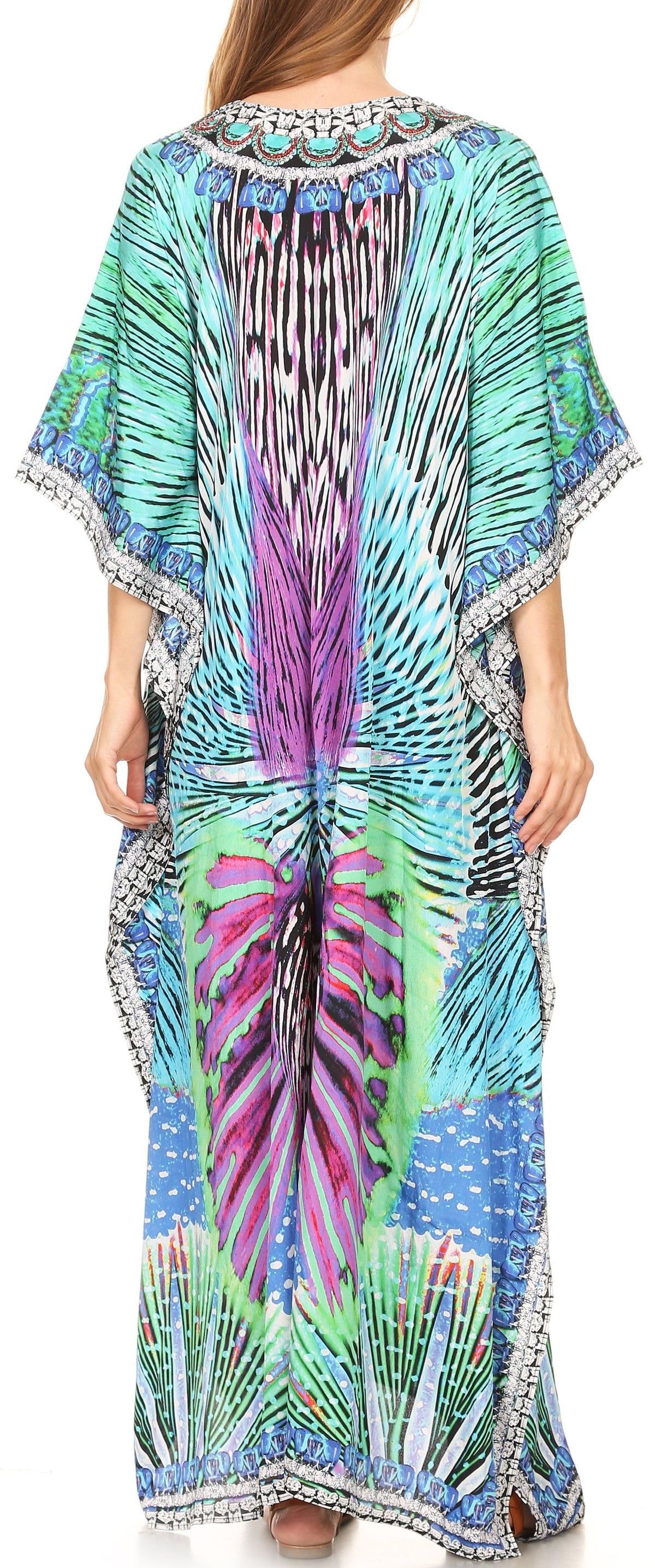 Sakkas Georgettina Flowy Rhinestone V-Neck Long Caftan Dress & Cover Up