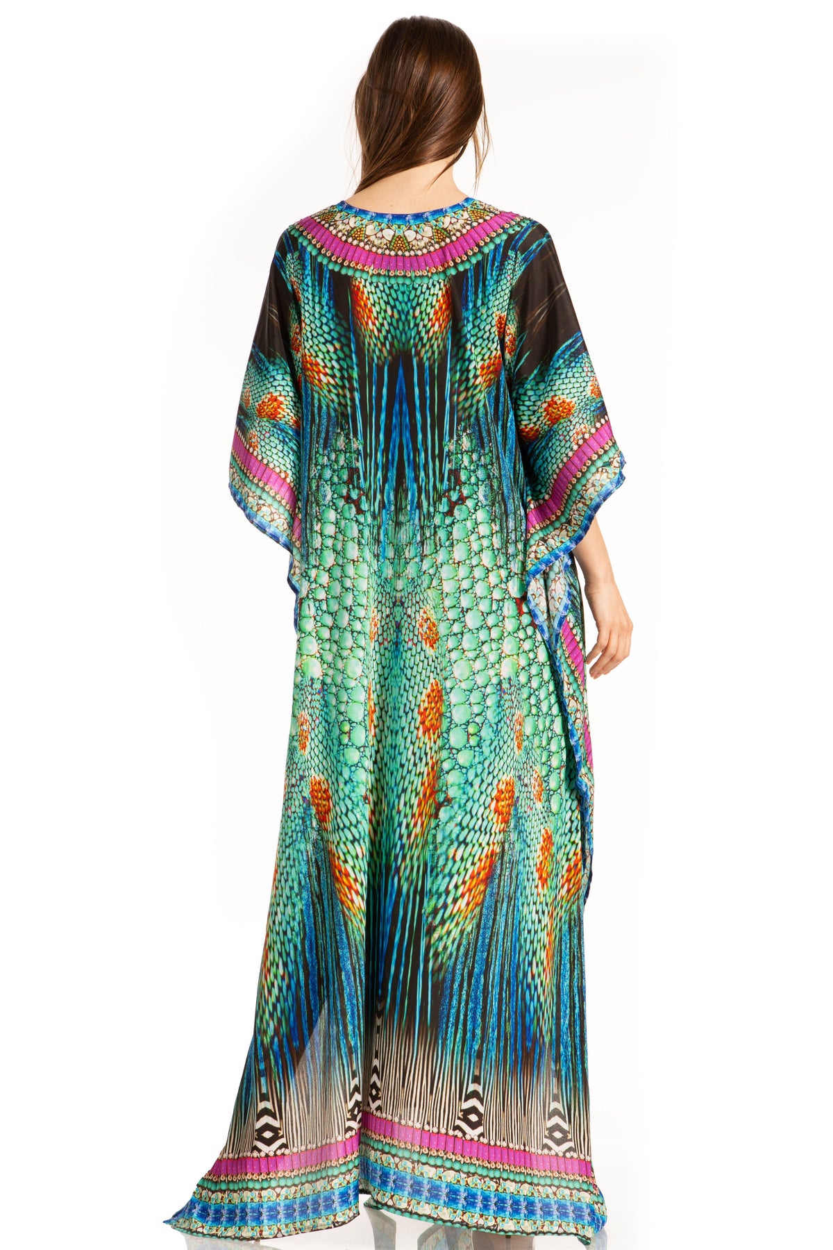 Sakkas Georgettina Flowy Rhinestone V-Neck Long Caftan Dress & Cover Up