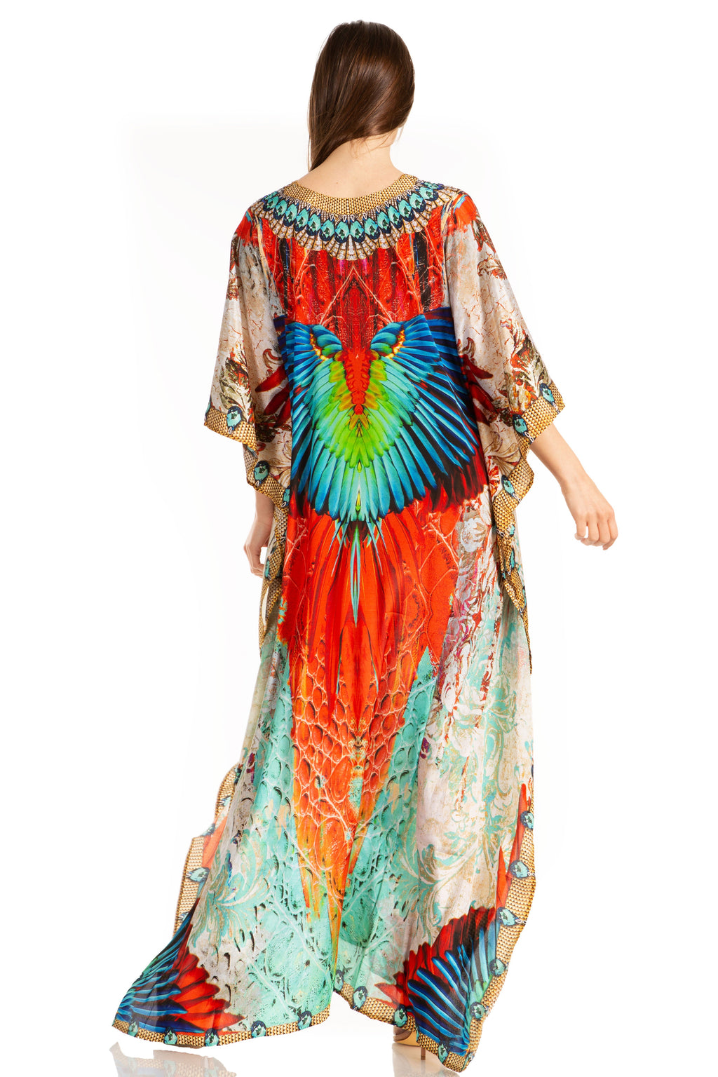 Sakkas Georgettina Flowy Rhinestone V-Neck Long Caftan Dress & Cover Up