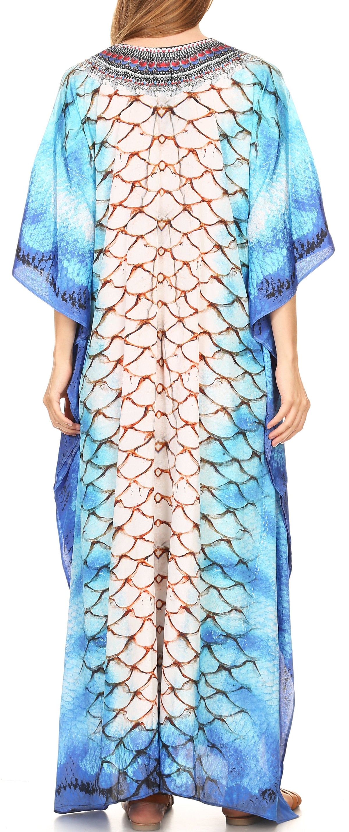 Sakkas Georgettina Flowy Rhinestone V-Neck Long Caftan Dress & Cover Up