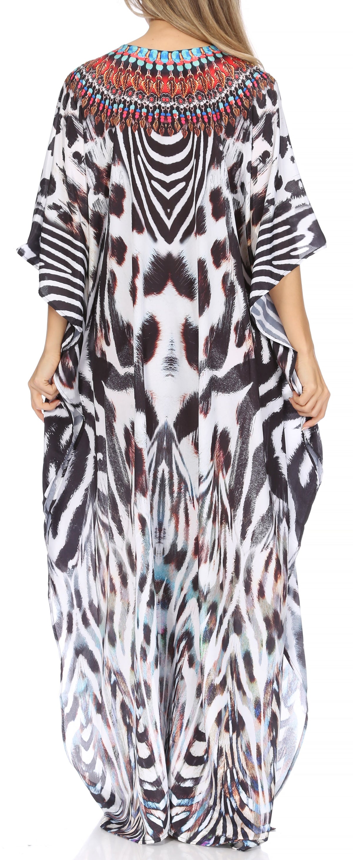 Sakkas Georgettina Flowy Rhinestone V-Neck Long Caftan Dress & Cover Up