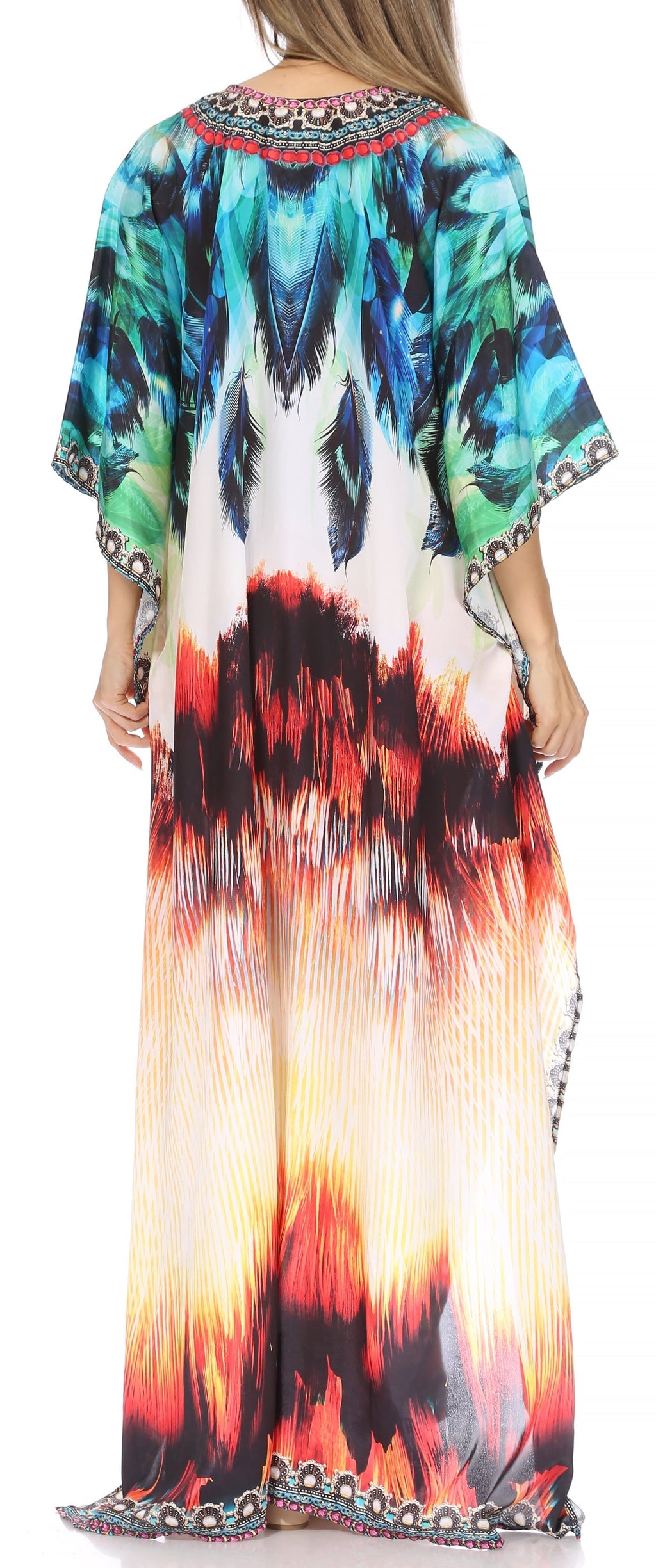 Sakkas Georgettina Flowy Rhinestone V-Neck Long Caftan Dress & Cover Up